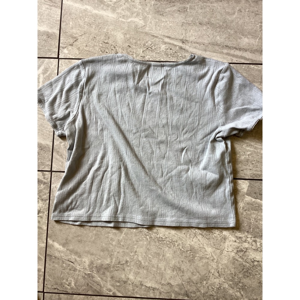 Things Between Light Blue Cotton Pointelle Knit Lace Trim Short Sleeve Top S - Picture 6 of 7